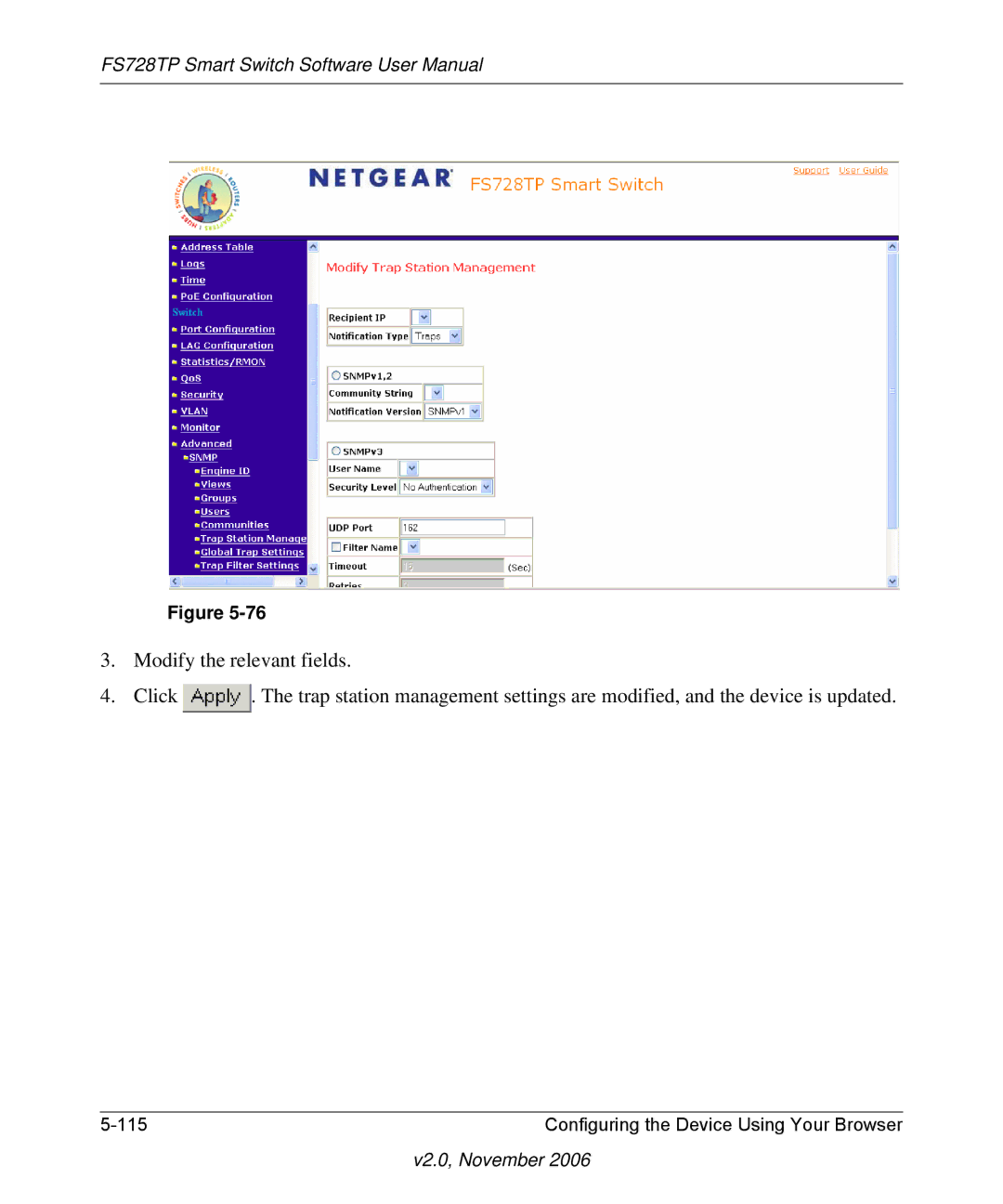 NETGEAR FS728TP manual Configuring the Device Using Your Browser 