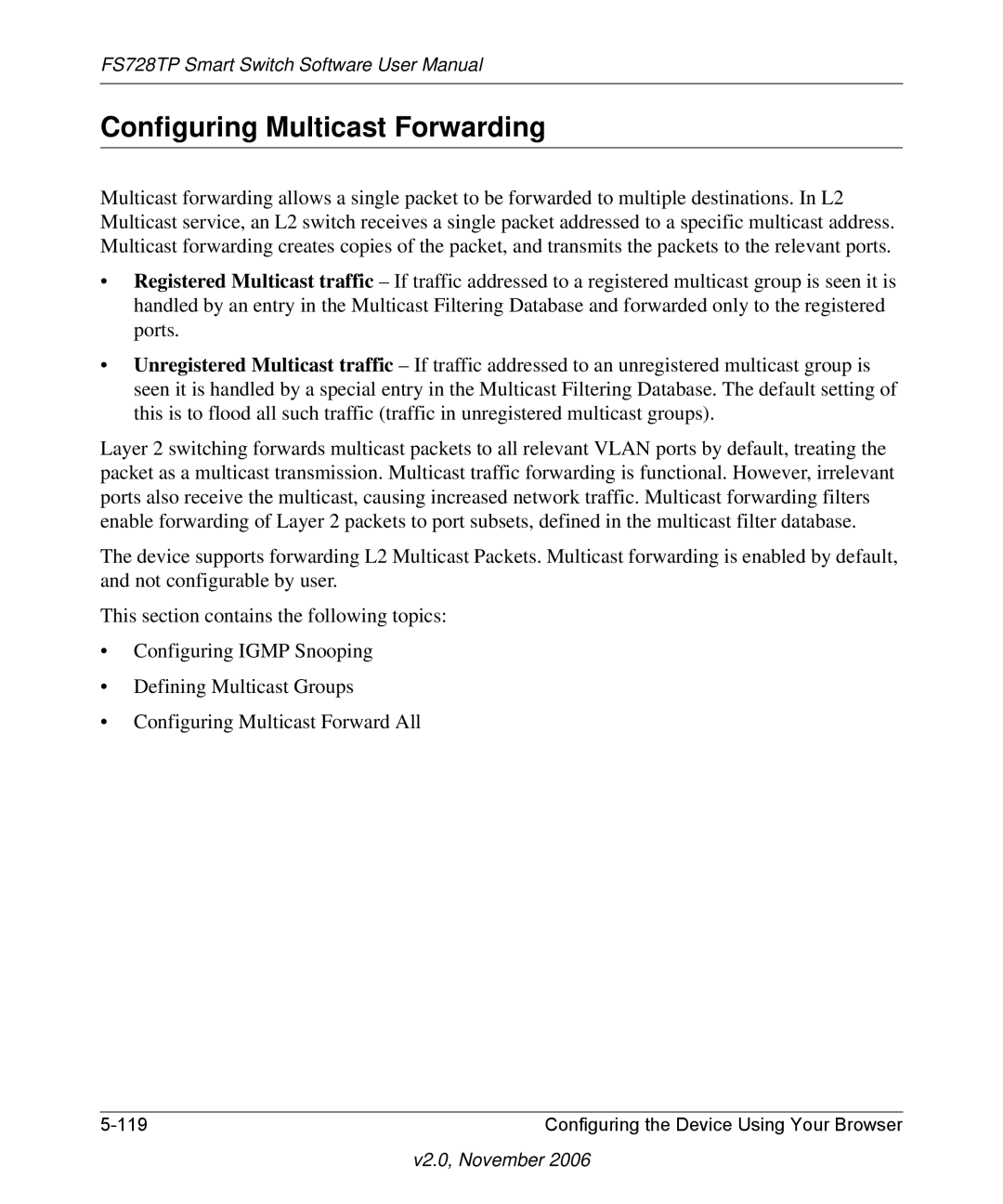 NETGEAR FS728TP manual Configuring Multicast Forwarding 