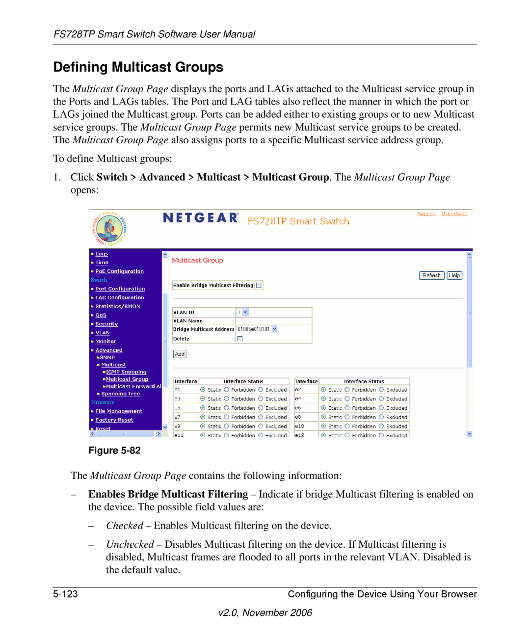 NETGEAR FS728TP manual Defining Multicast Groups 