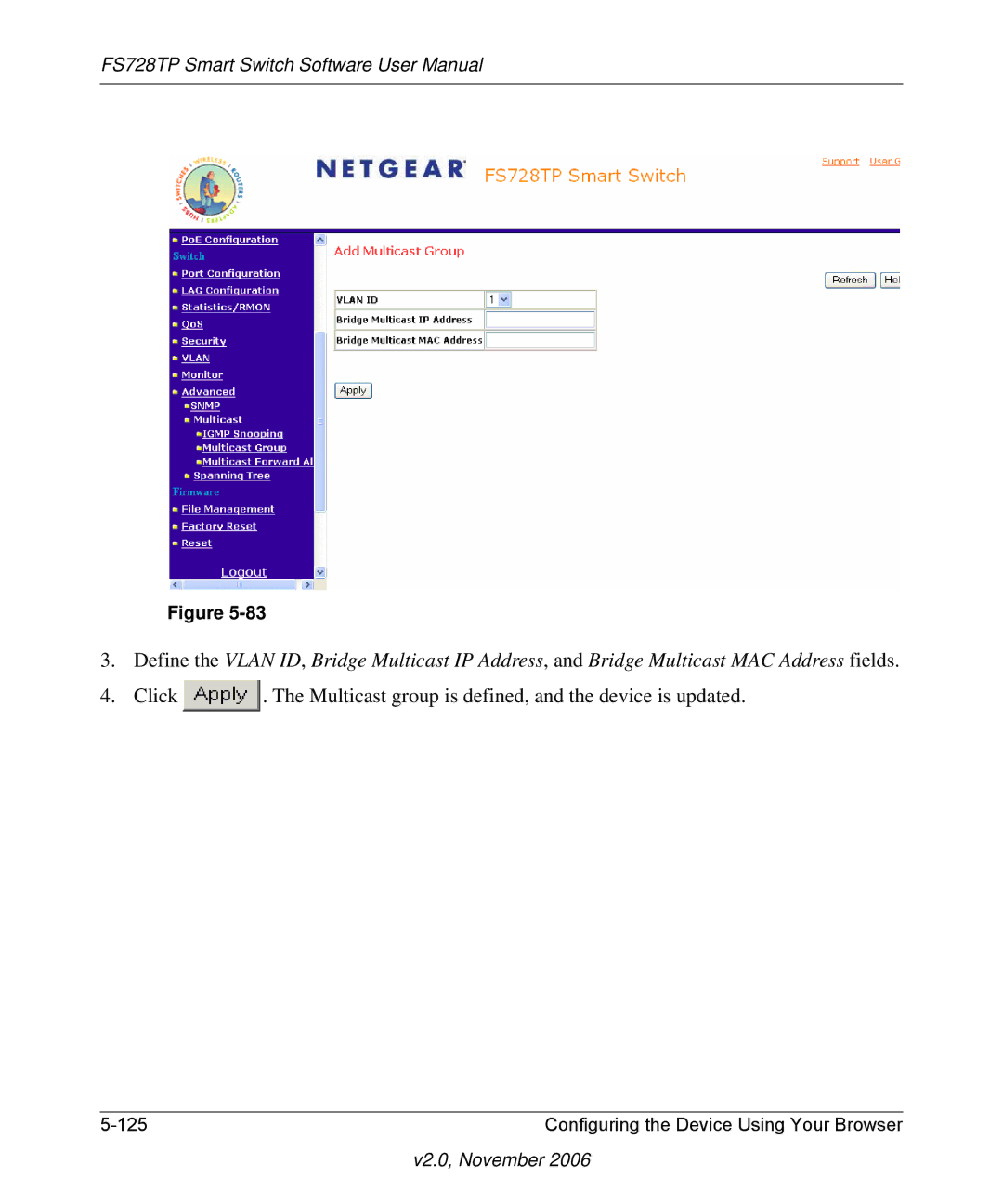 NETGEAR FS728TP manual Configuring the Device Using Your Browser 