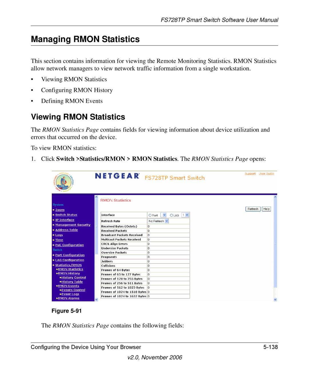 NETGEAR FS728TP manual Managing Rmon Statistics, Viewing Rmon Statistics 