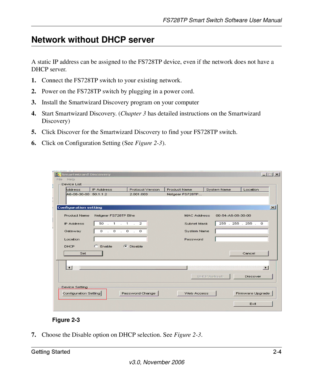 NETGEAR FS728TP manual Network without Dhcp server 