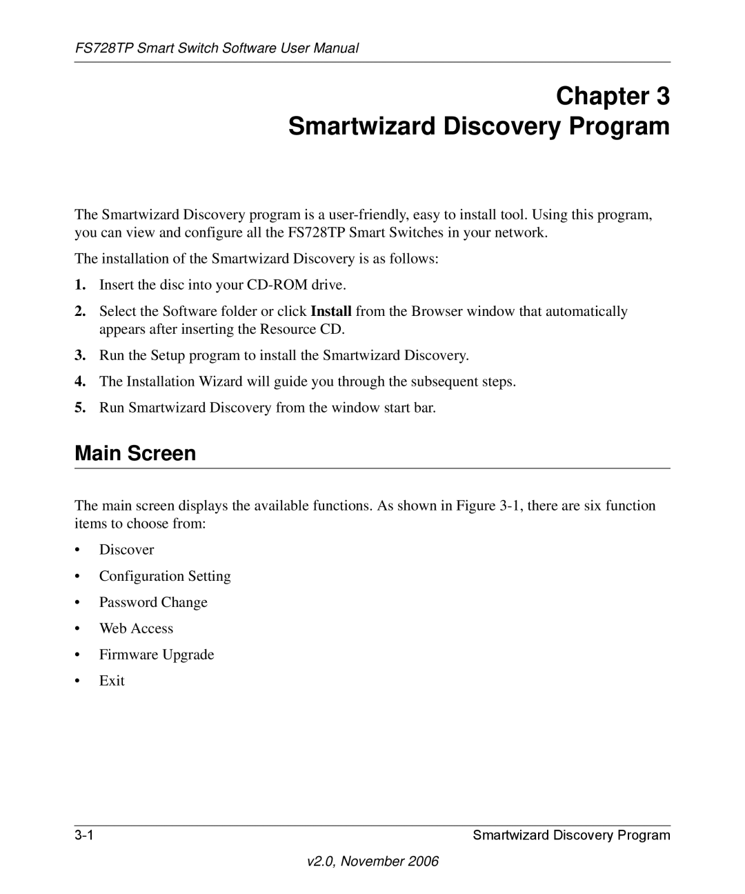 NETGEAR FS728TP manual Chapter Smartwizard Discovery Program, Main Screen 