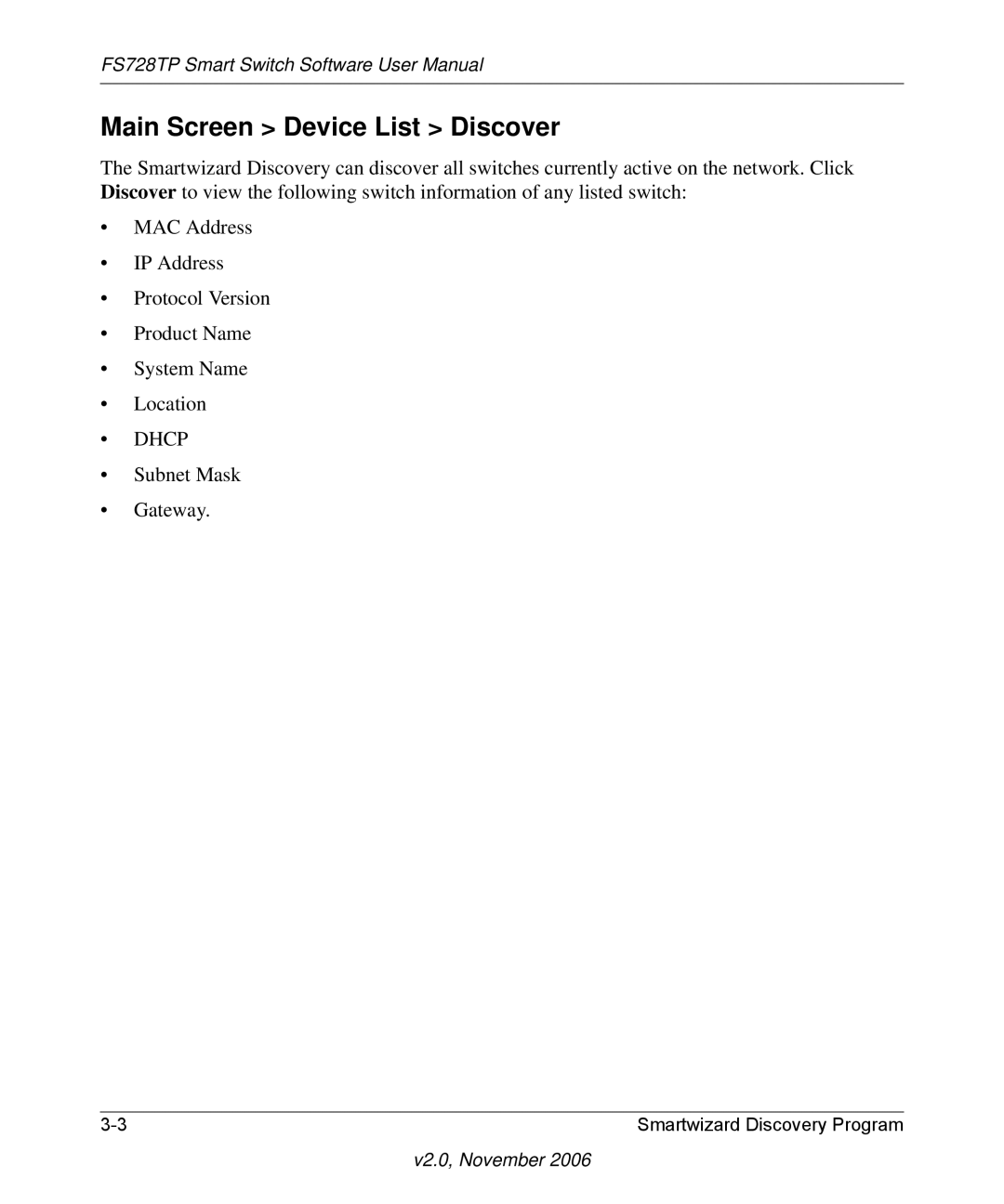 NETGEAR FS728TP manual Main Screen Device List Discover 