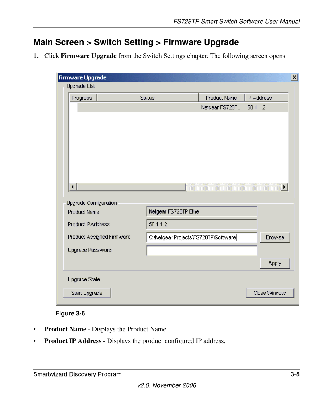 NETGEAR FS728TP manual Main Screen Switch Setting Firmware Upgrade 