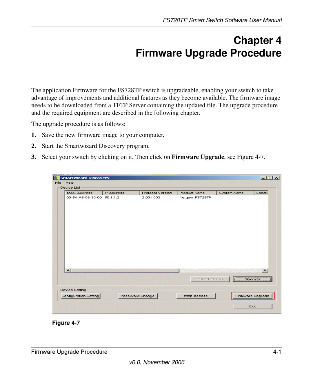 NETGEAR FS728TP manual Chapter Firmware Upgrade Procedure 