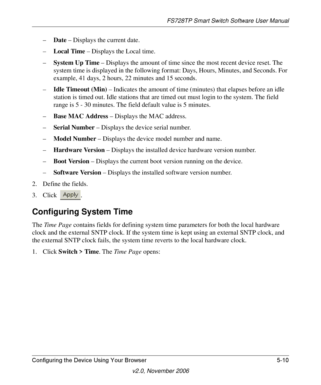 NETGEAR FS728TP manual Configuring System Time 