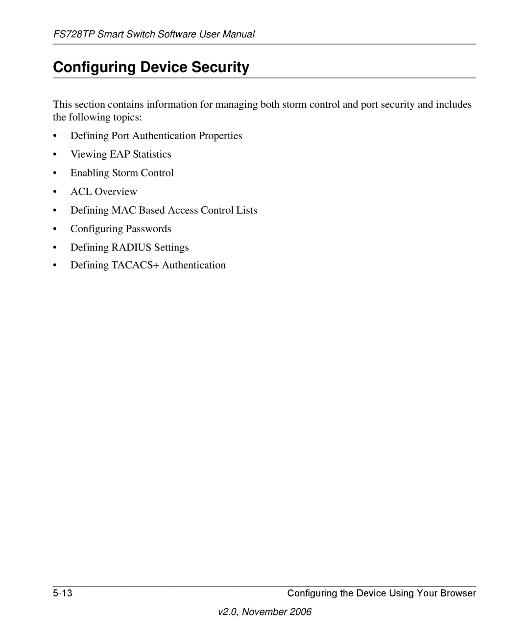 NETGEAR FS728TP manual Configuring Device Security 