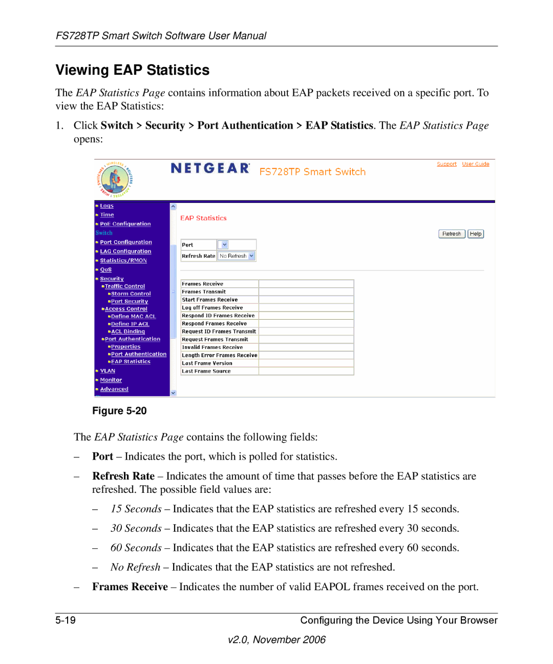 NETGEAR FS728TP manual Viewing EAP Statistics 