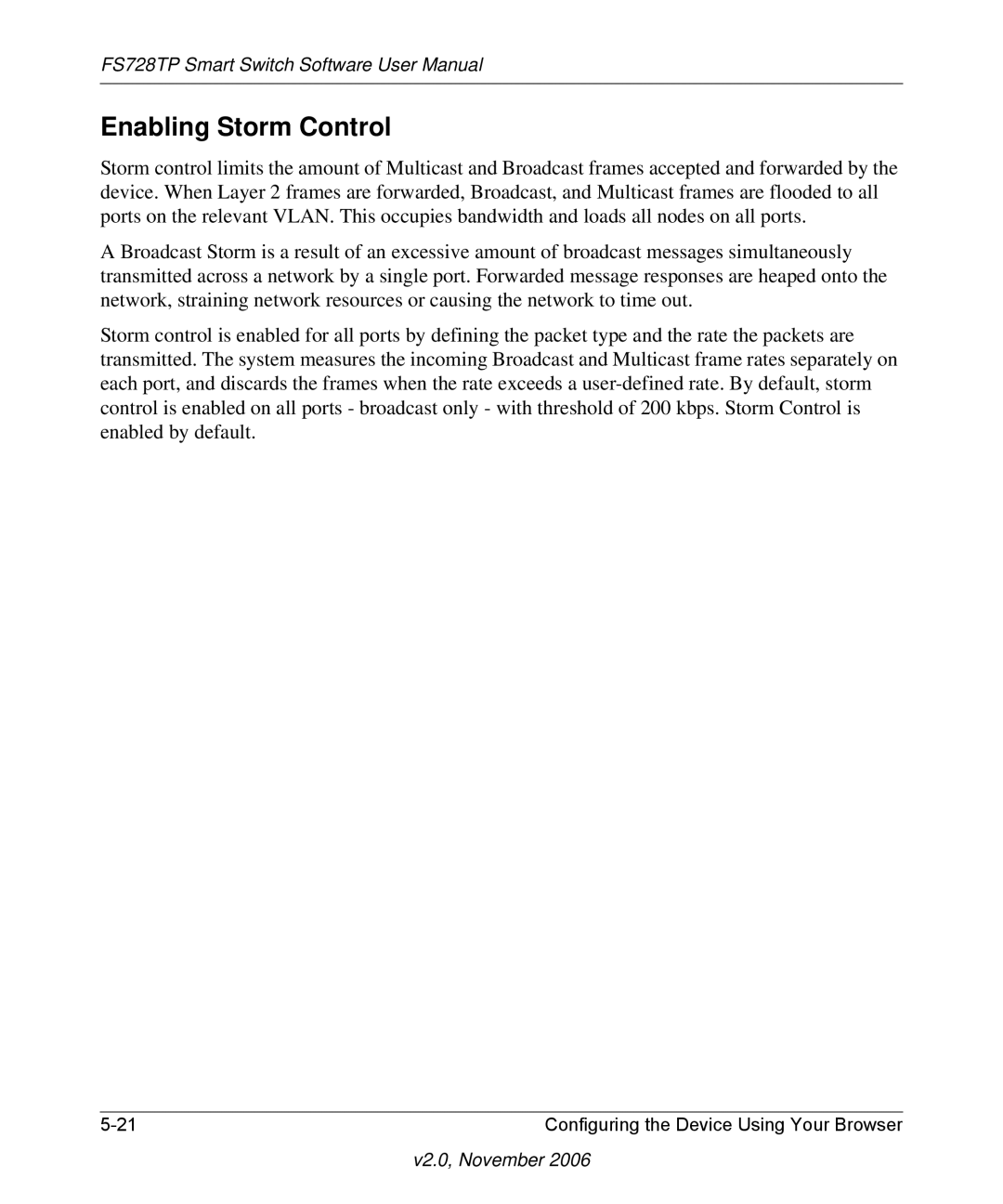 NETGEAR FS728TP manual Enabling Storm Control 