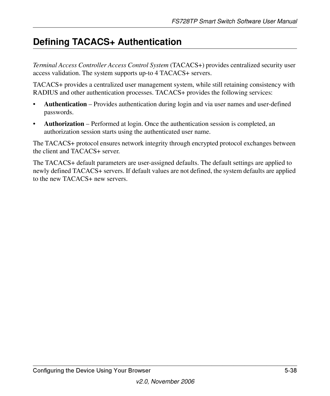 NETGEAR FS728TP manual Defining TACACS+ Authentication 