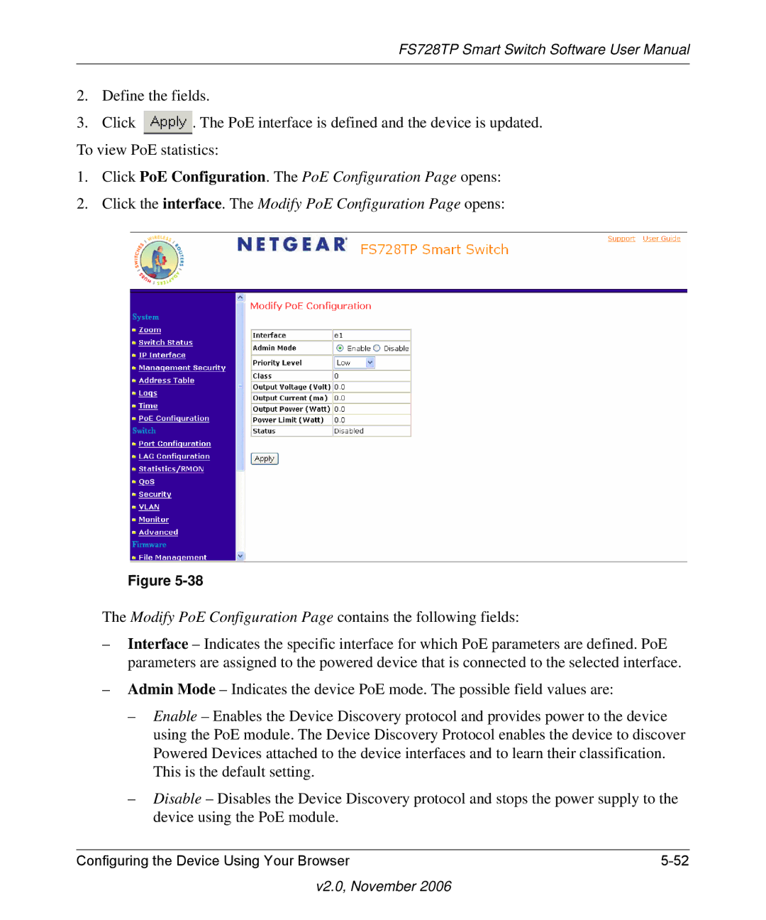 NETGEAR FS728TP manual Define the fields Click 