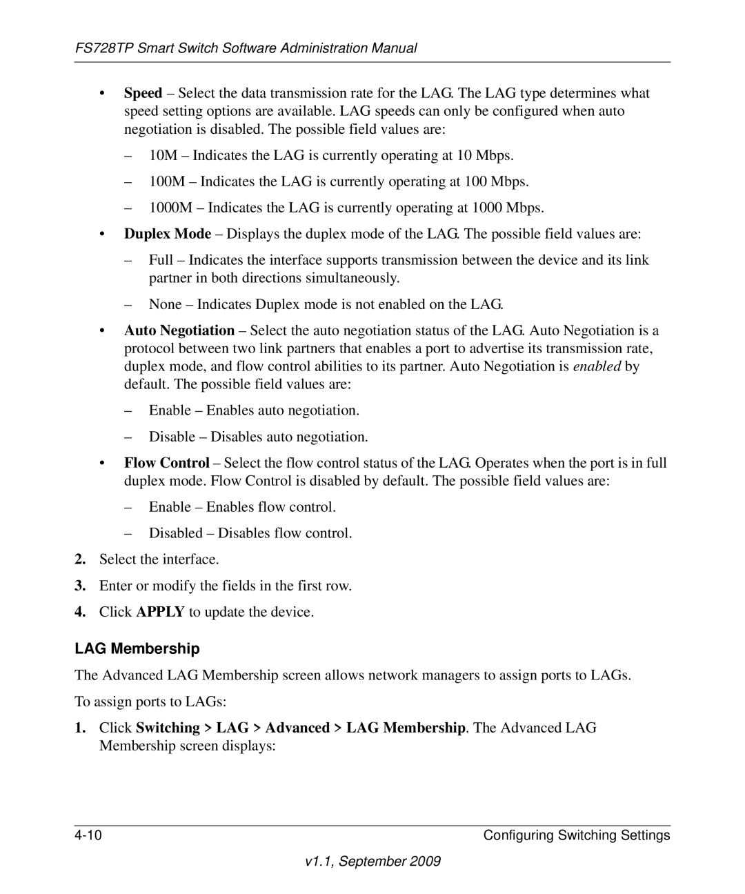 NETGEAR FS728TP manual LAG Membership 