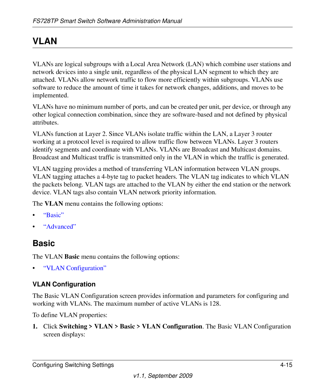 NETGEAR FS728TP manual Vlan Configuration 