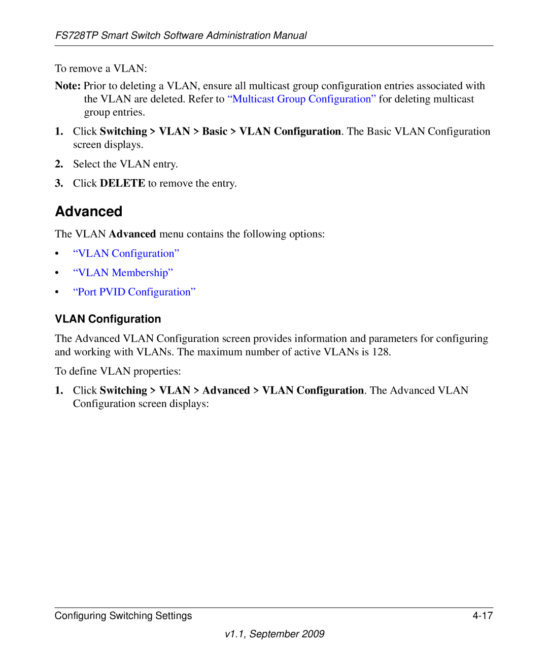 NETGEAR FS728TP manual Vlan Configuration Vlan Membership Port Pvid Configuration 