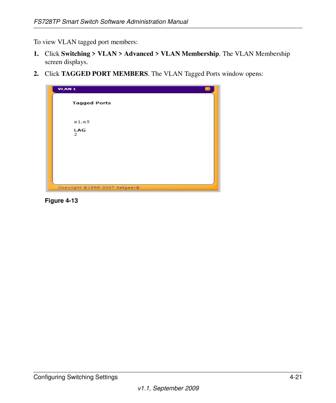 NETGEAR FS728TP manual To view Vlan tagged port members 