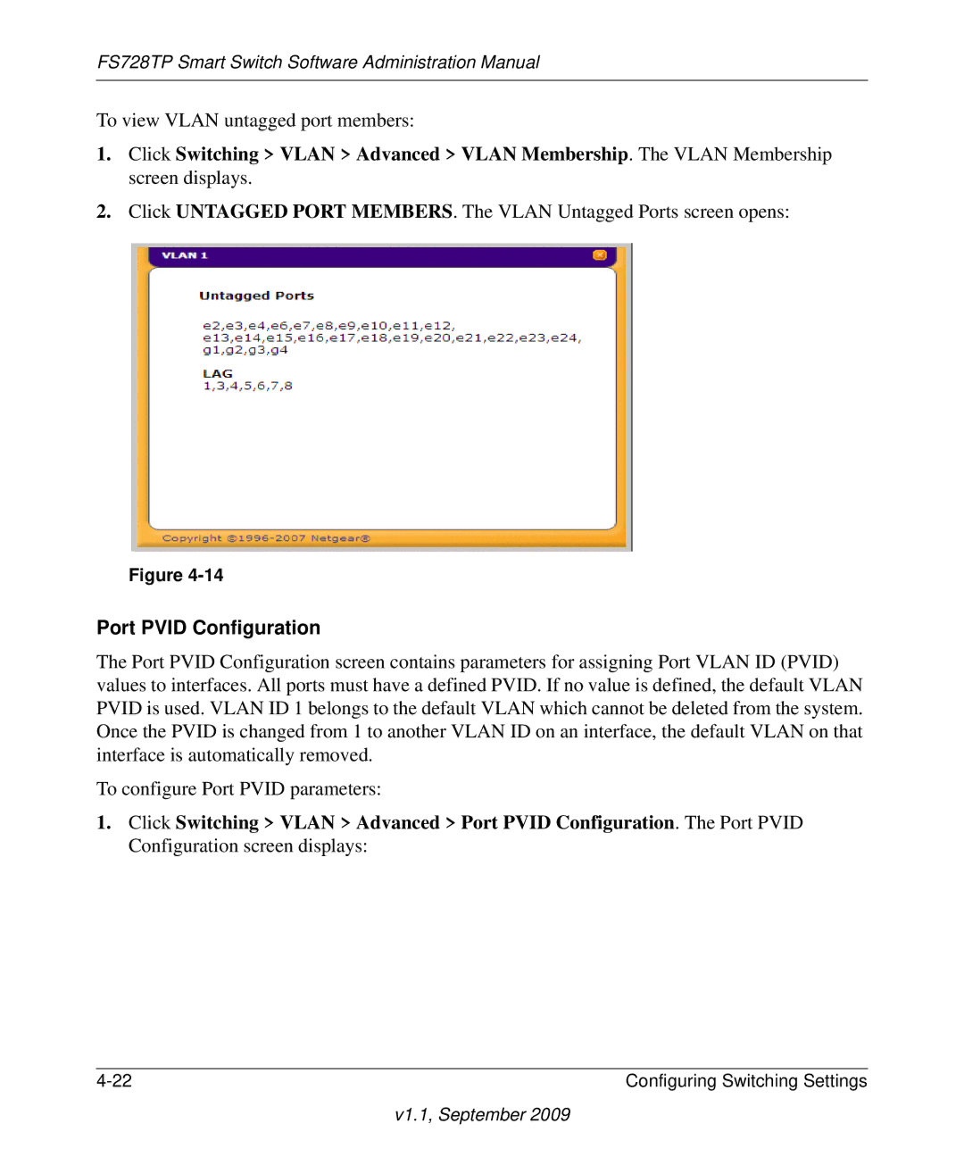 NETGEAR FS728TP manual Port Pvid Configuration 