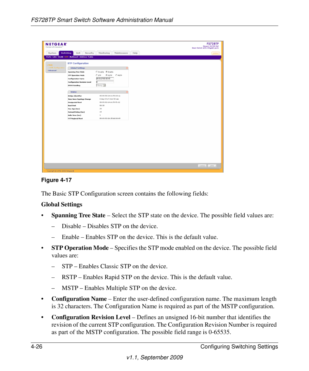 NETGEAR FS728TP manual Global Settings 