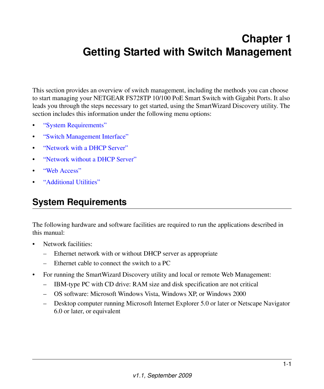 NETGEAR FS728TP manual Getting Started with Switch Management, System Requirements 