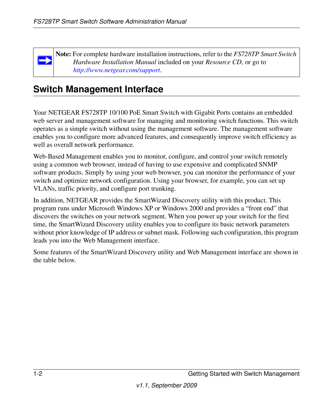 NETGEAR FS728TP manual Switch Management Interface 