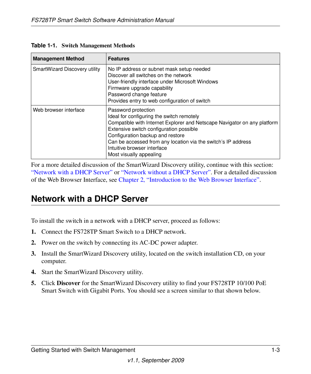 NETGEAR FS728TP manual Network with a Dhcp Server, Switch Management Methods 