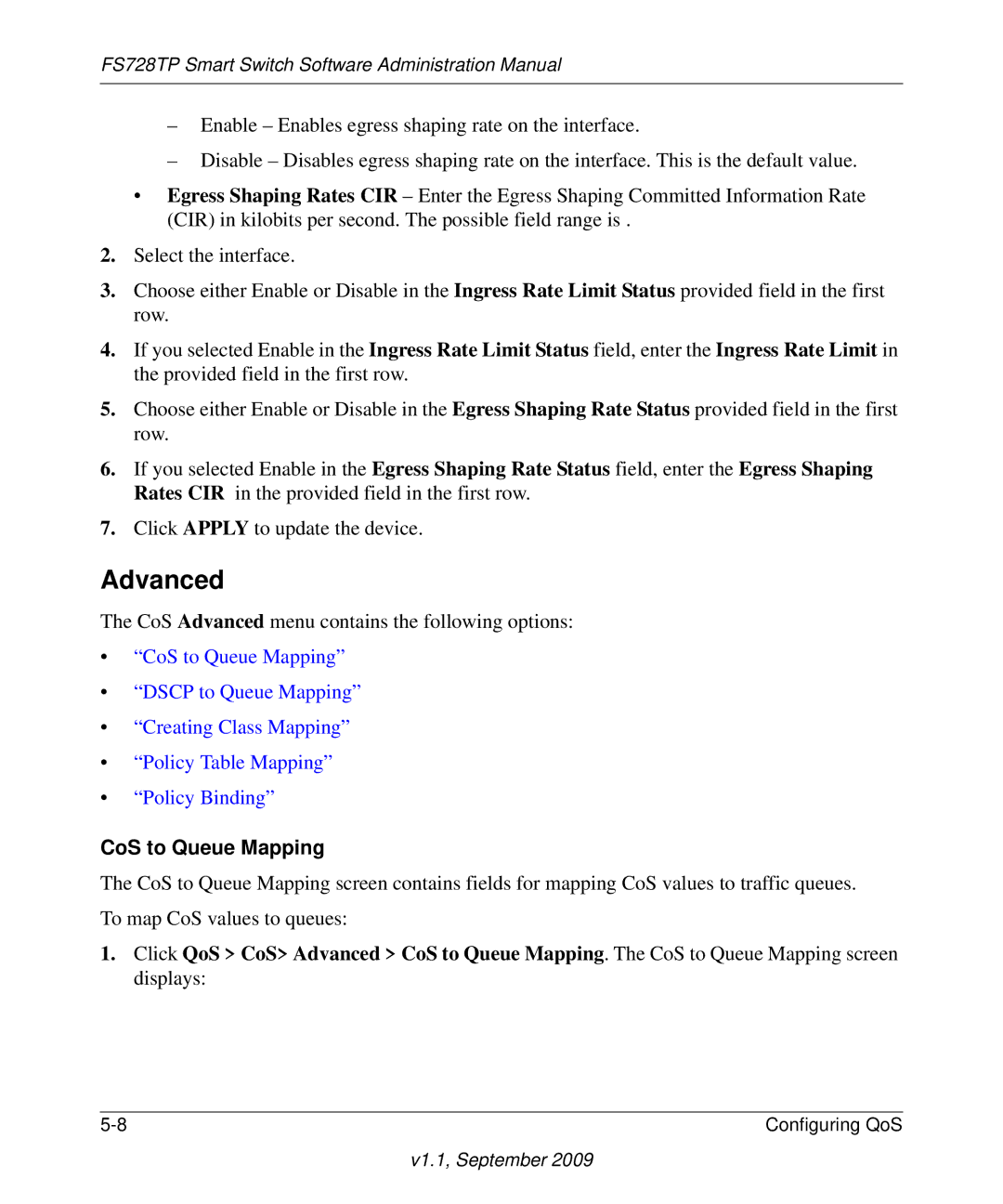 NETGEAR FS728TP manual Advanced, CoS to Queue Mapping 