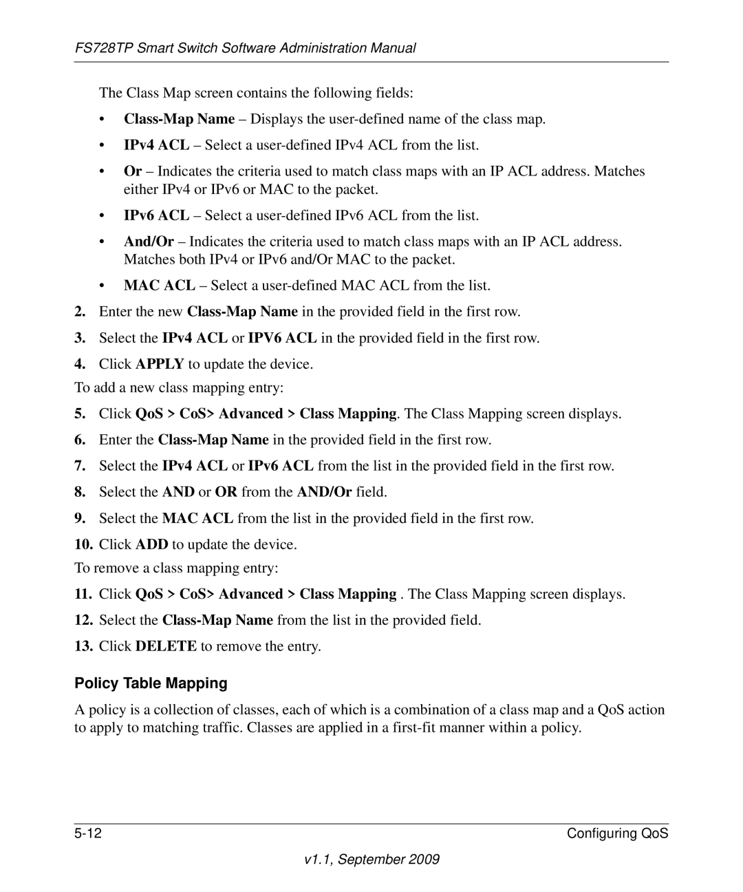 NETGEAR FS728TP manual Policy Table Mapping 