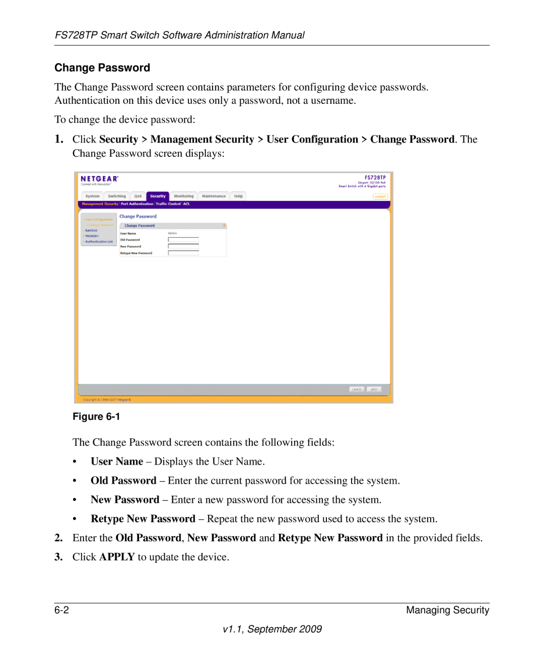 NETGEAR FS728TP manual Change Password 