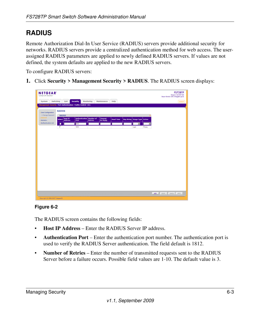 NETGEAR FS728TP manual Radius 