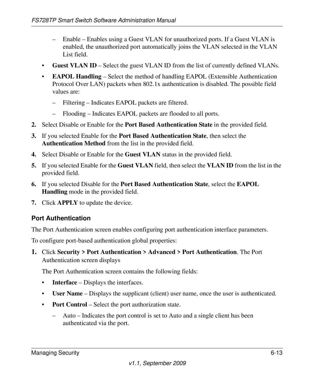 NETGEAR FS728TP manual Port Authentication 