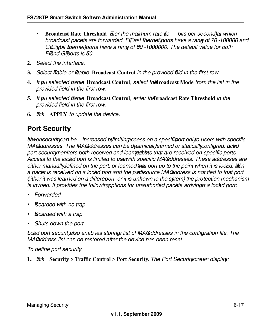 NETGEAR FS728TP manual Port Security 