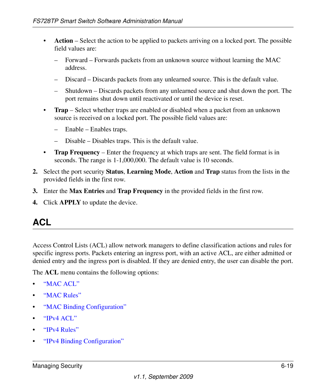 NETGEAR FS728TP manual Acl 