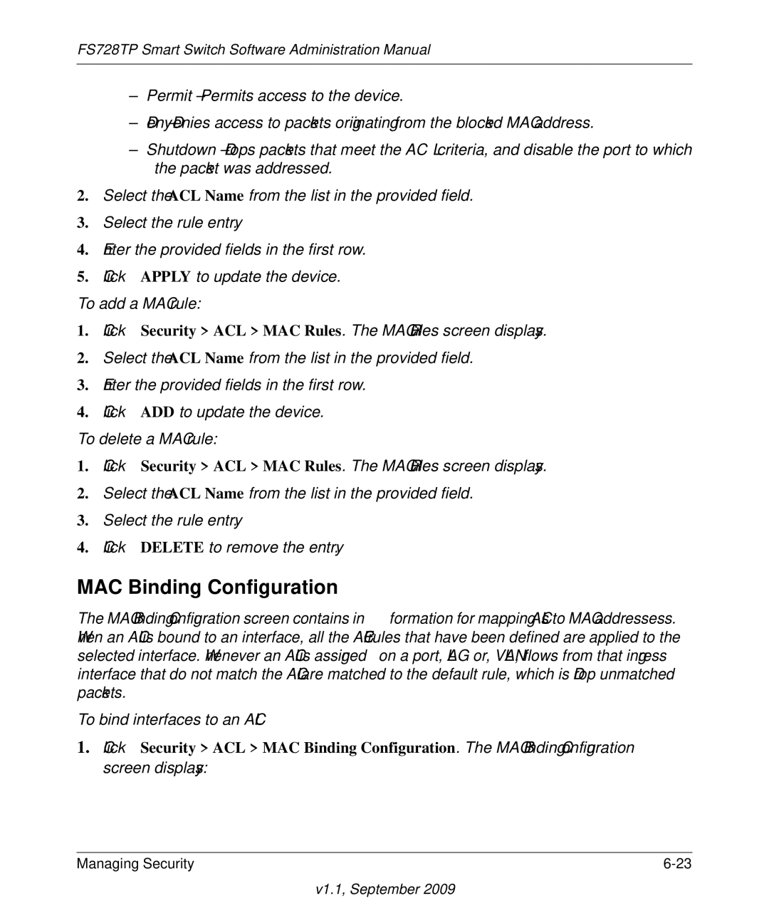 NETGEAR FS728TP manual MAC Binding Configuration 