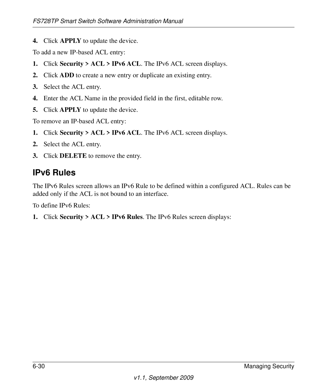 NETGEAR FS728TP manual IPv6 Rules 