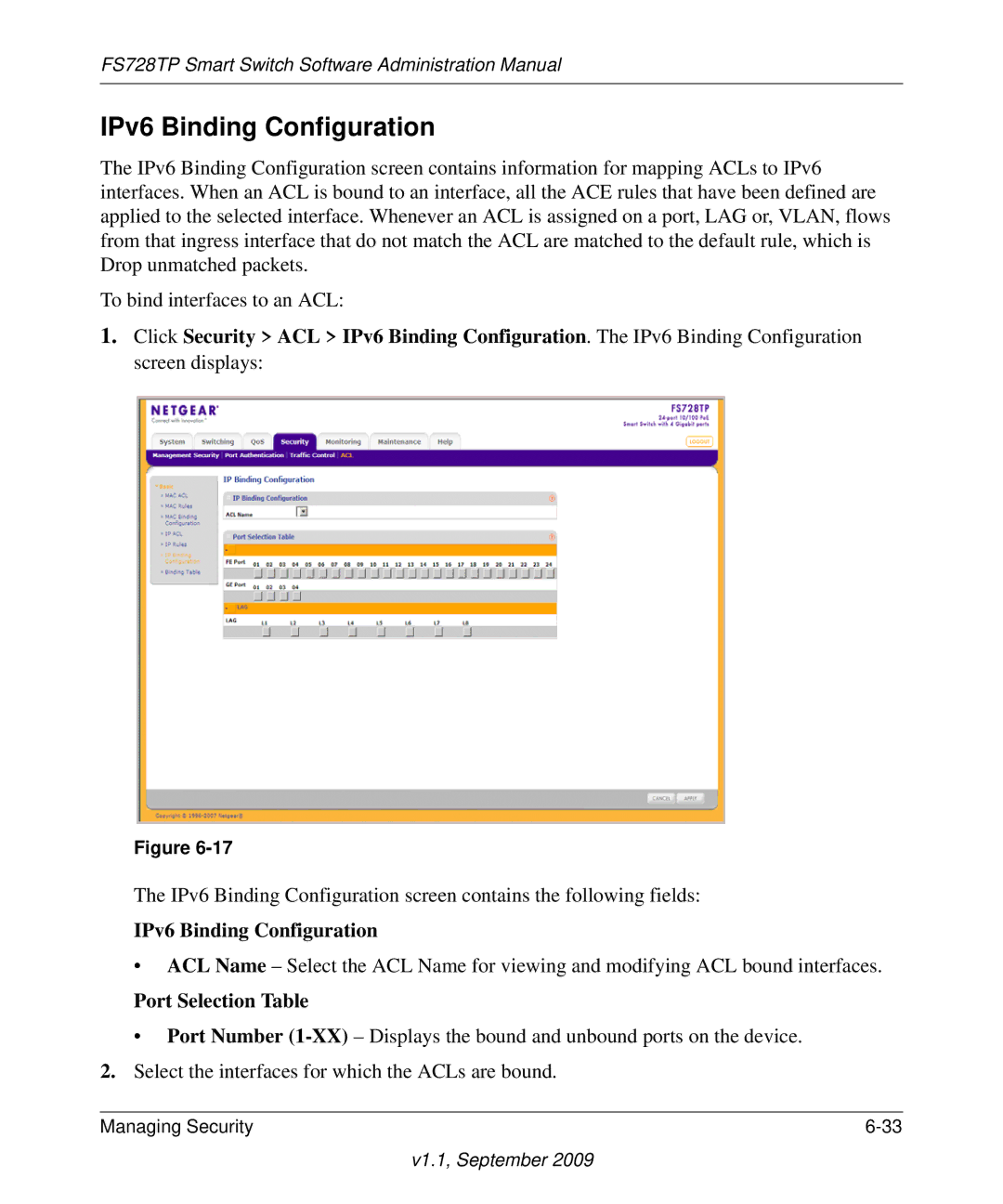 NETGEAR FS728TP manual IPv6 Binding Configuration 