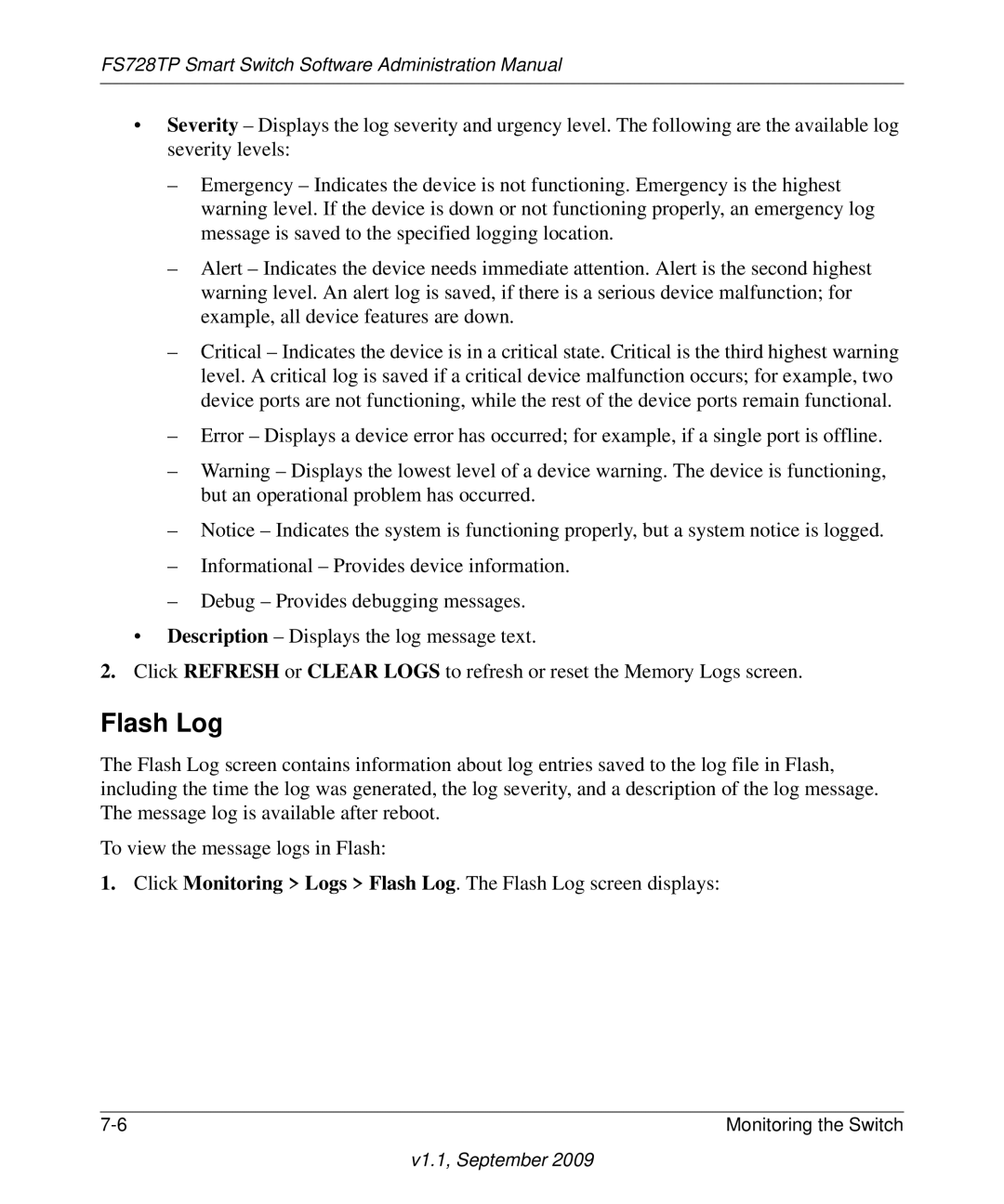 NETGEAR FS728TP manual Flash Log 