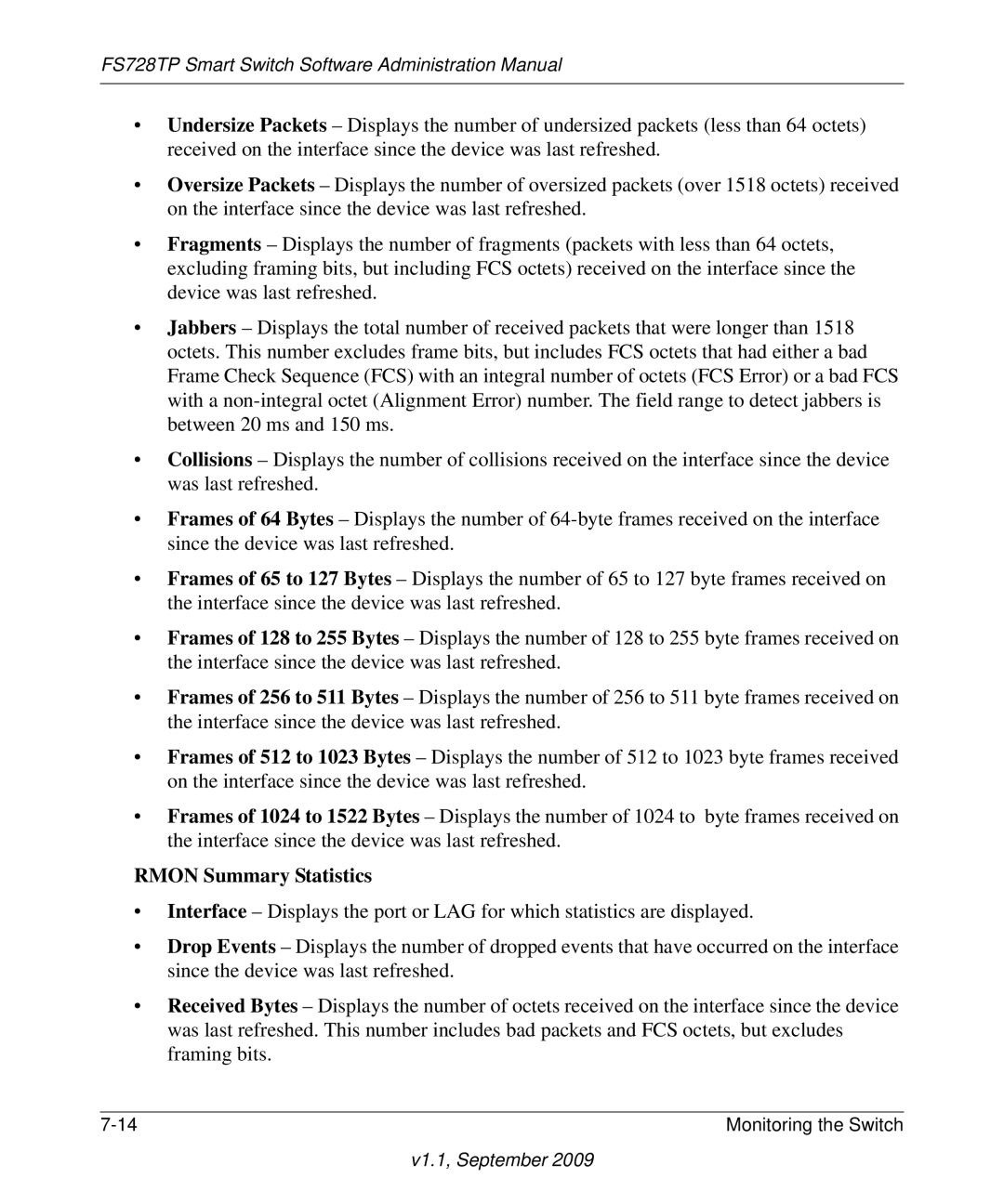 NETGEAR FS728TP manual Rmon Summary Statistics 