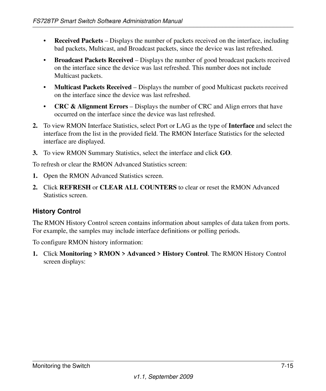 NETGEAR FS728TP manual History Control 