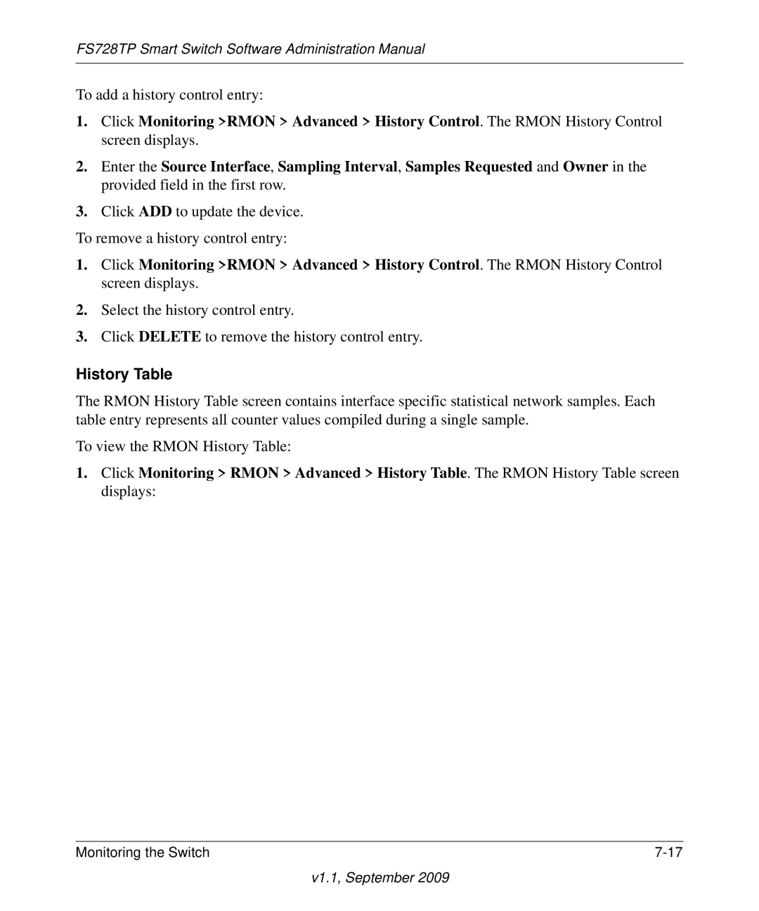 NETGEAR FS728TP manual History Table 