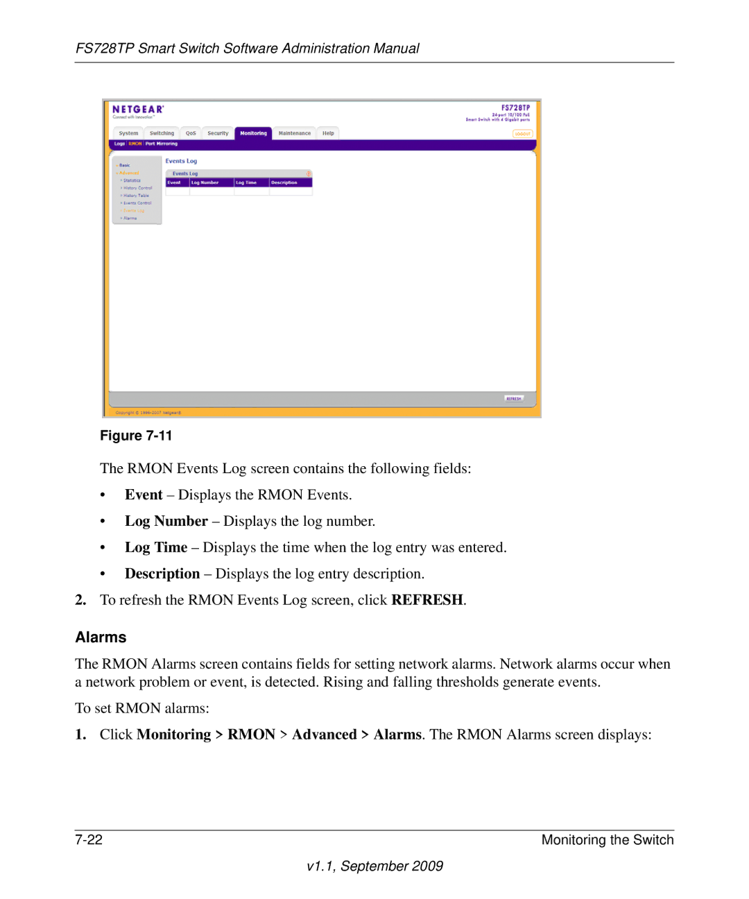 NETGEAR FS728TP manual Alarms 