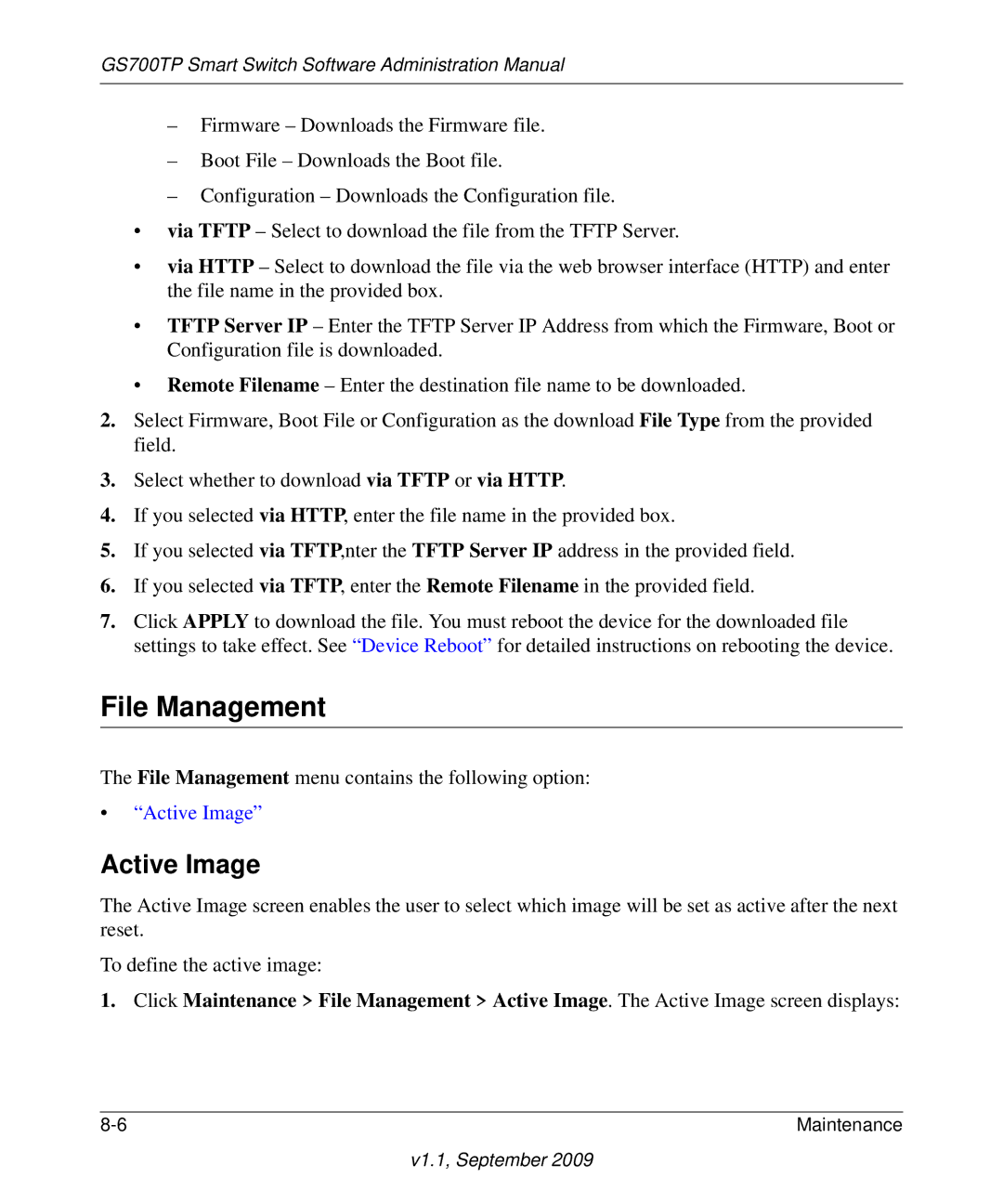 NETGEAR FS728TP manual File Management, Active Image 