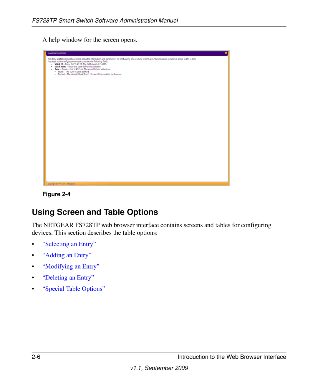 NETGEAR FS728TP manual Using Screen and Table Options 