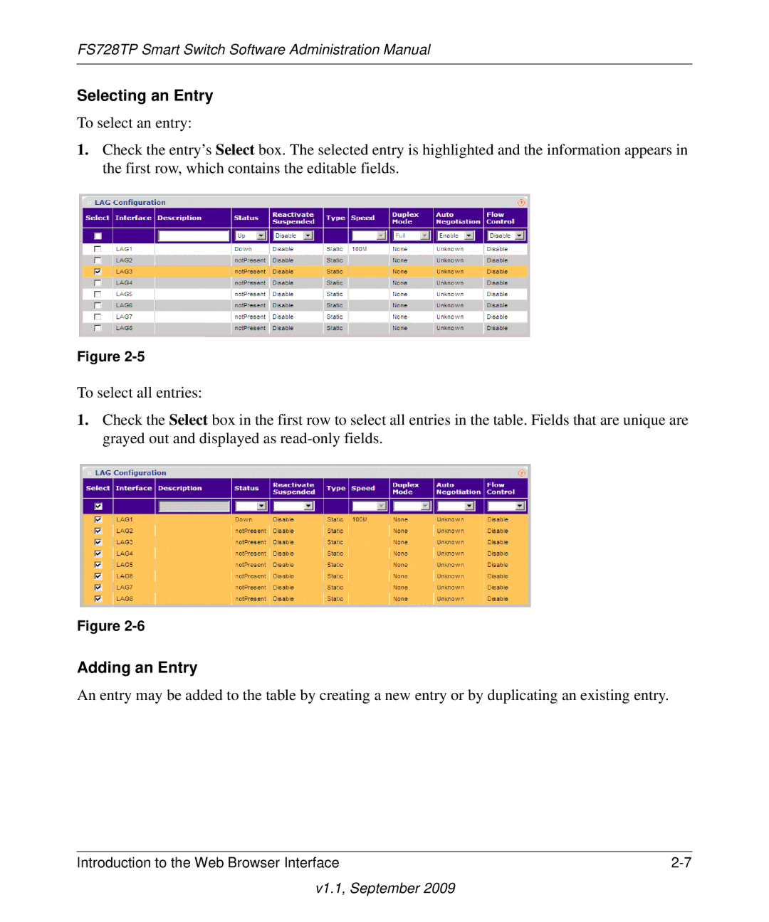 NETGEAR FS728TP manual Selecting an Entry, Adding an Entry 