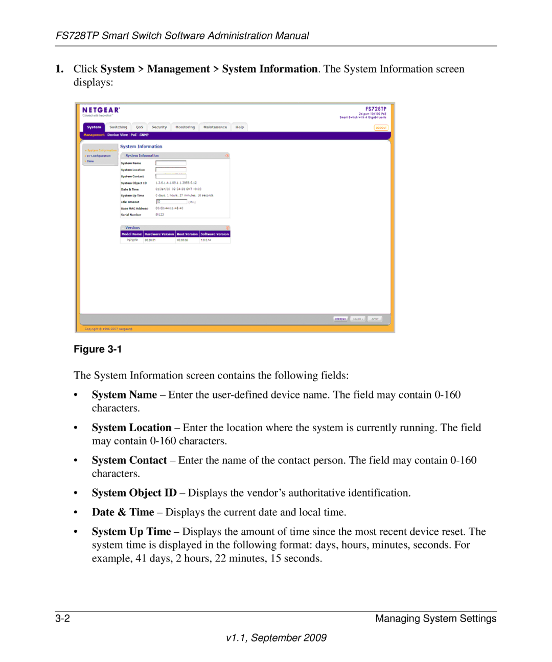 NETGEAR FS728TP manual Managing System Settings 