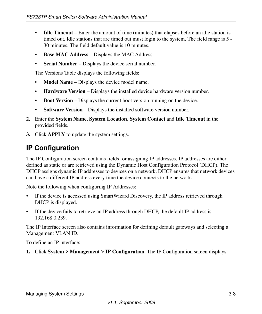 NETGEAR FS728TP manual IP Configuration 