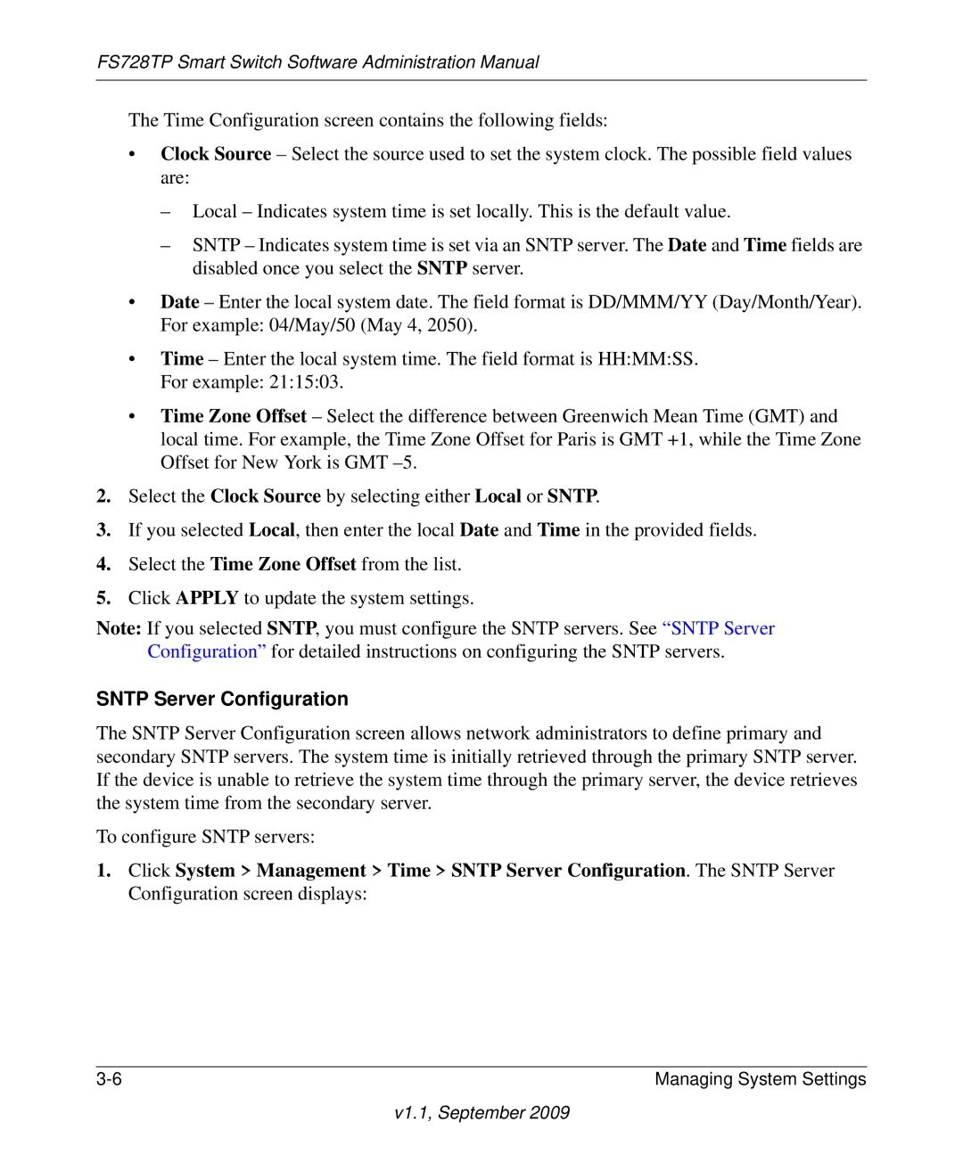 NETGEAR FS728TP manual Sntp Server Configuration 