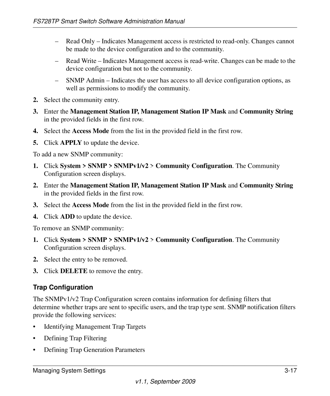 NETGEAR FS728TP manual Trap Configuration 