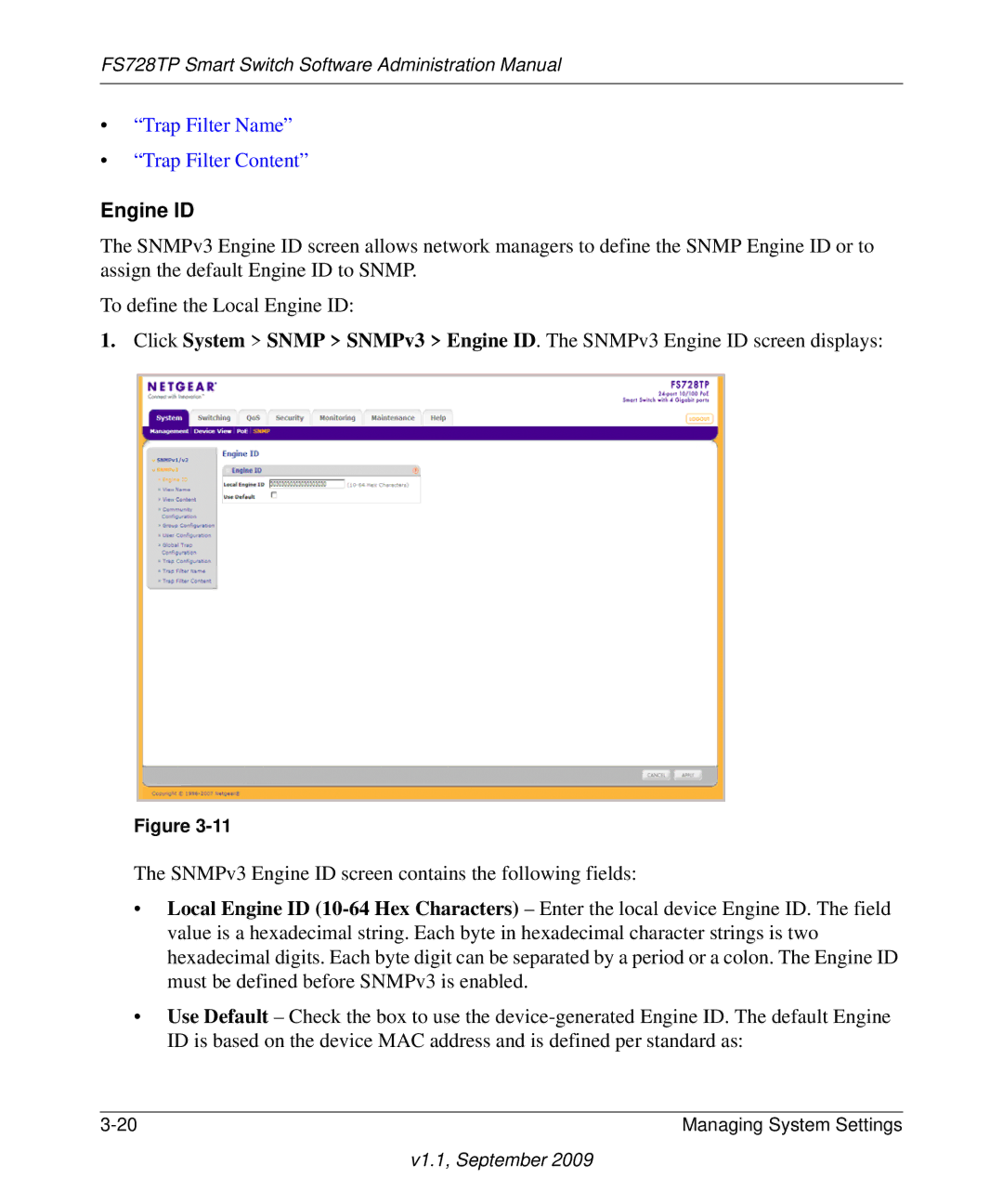 NETGEAR FS728TP manual Engine ID 