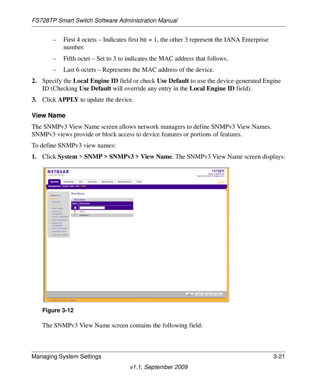 NETGEAR FS728TP manual View Name 