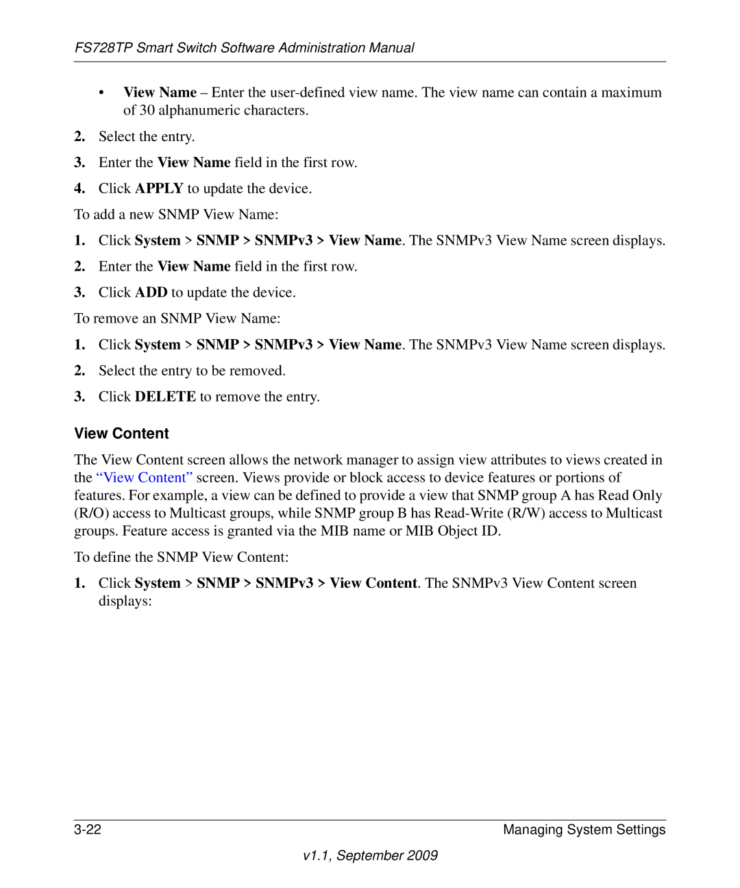 NETGEAR FS728TP manual View Content 